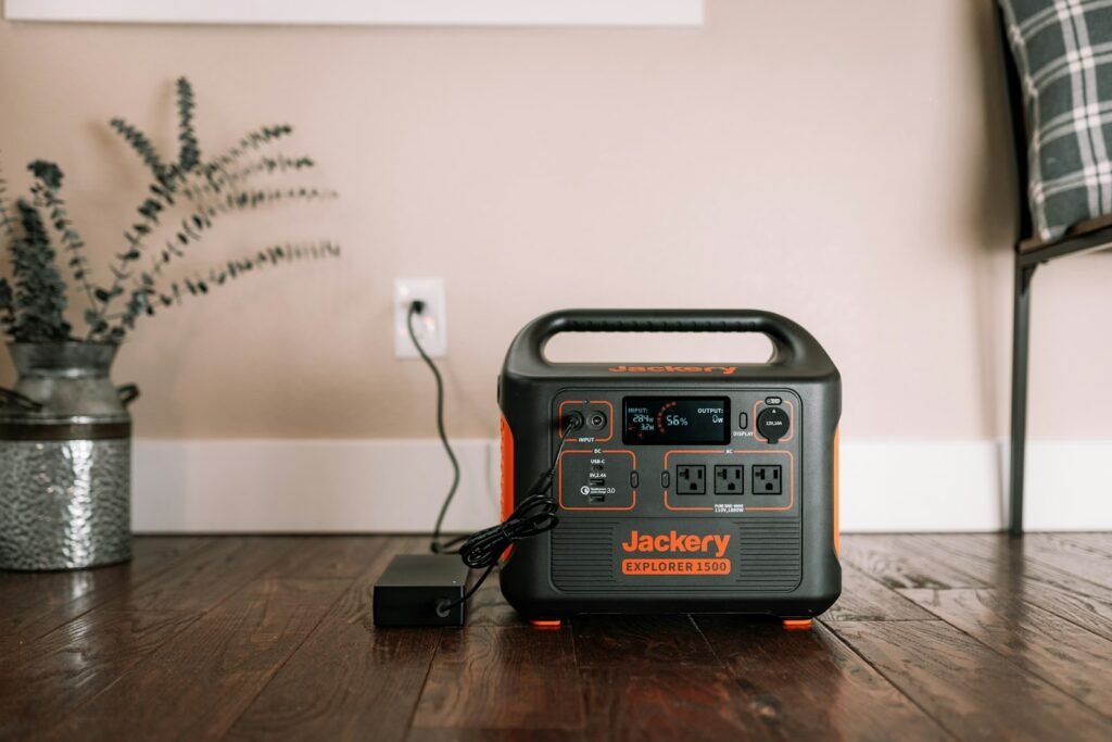 Jackery portable power station with solar panel setup
